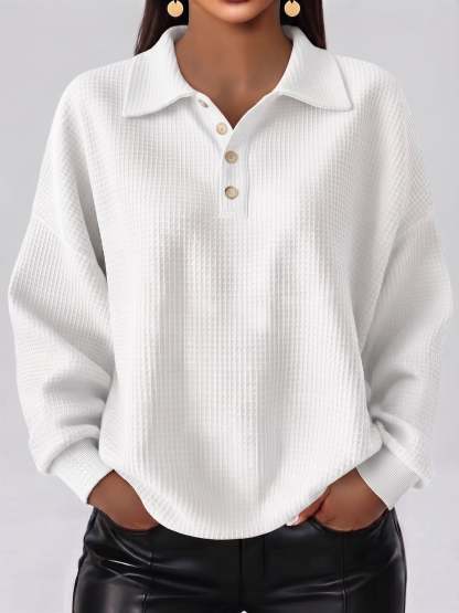 Cozy Casual Polo Collar Waffle Shirt