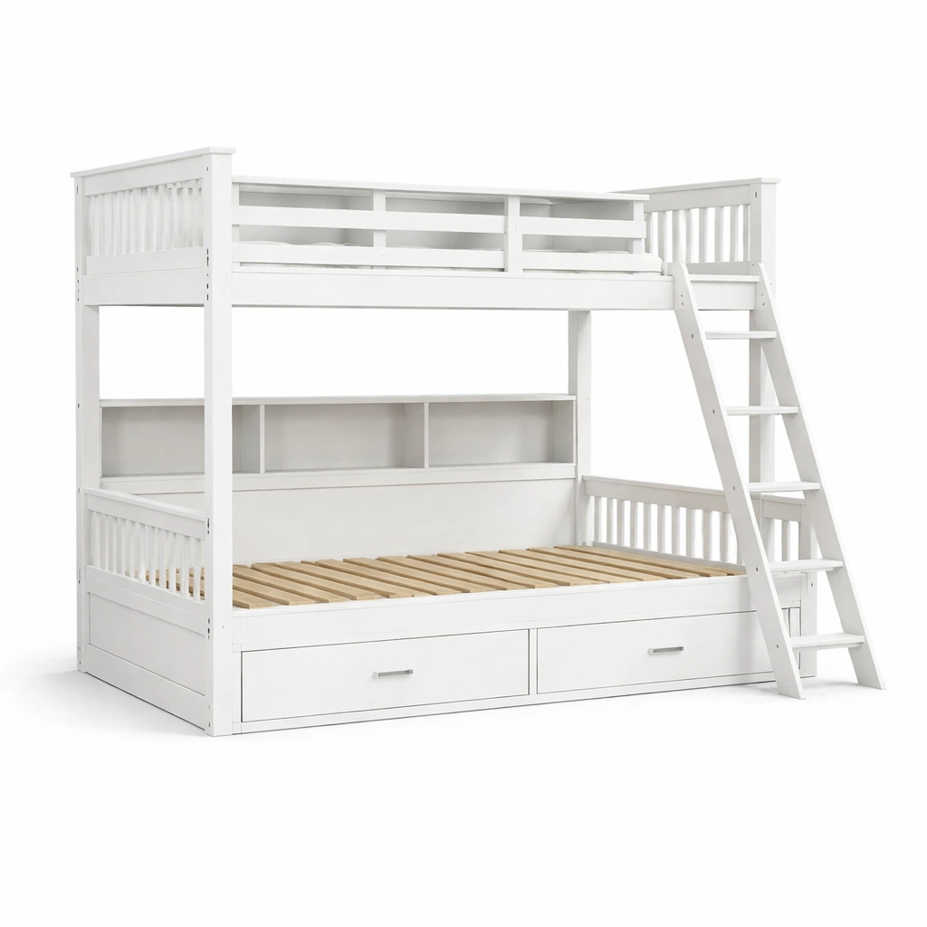 Etagenbett aus holz weiß mit leiter und schubladen-furnnesty