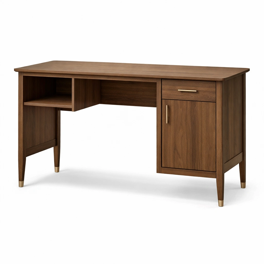 Schreibtisch aus walnussholz mit stauraum und schublade 150x60x75cm-furnnesty