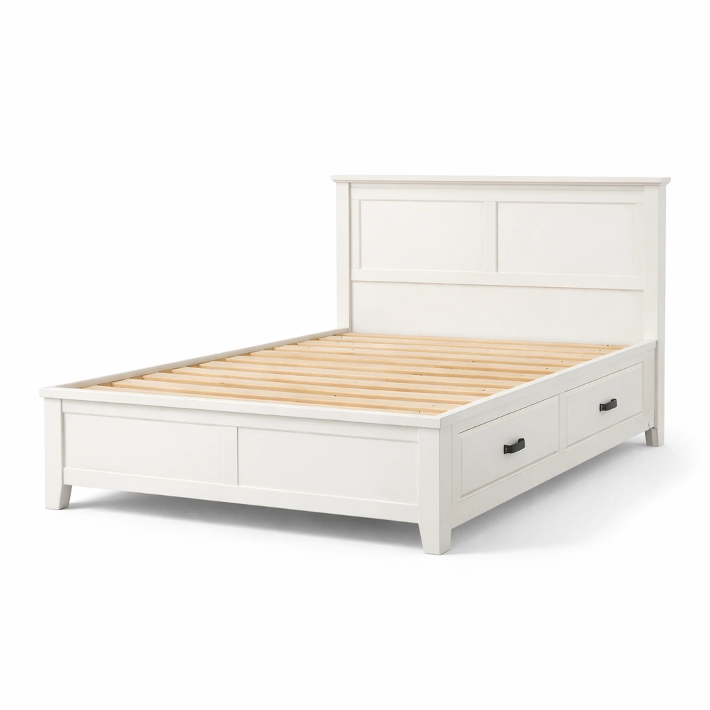 Bett mit stauraum aus kiefernholz weiß-furnnesty