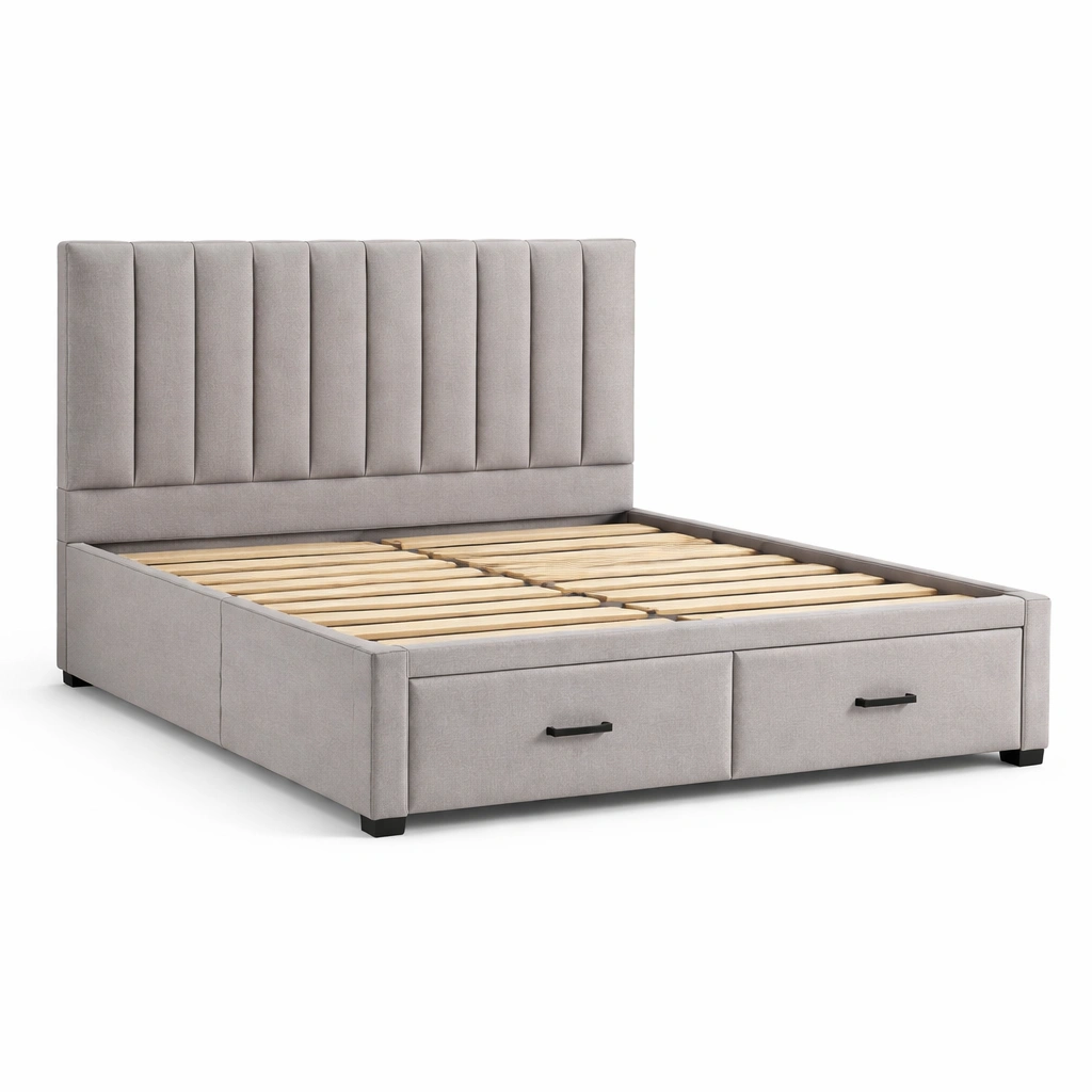 Bett mit stauraum aus massivholzrahmen grau gepolstert-furnnesty