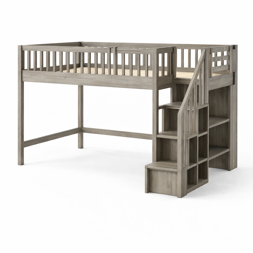 Hochbett aus kiefernholz mit treppe und stauraum-furnnesty