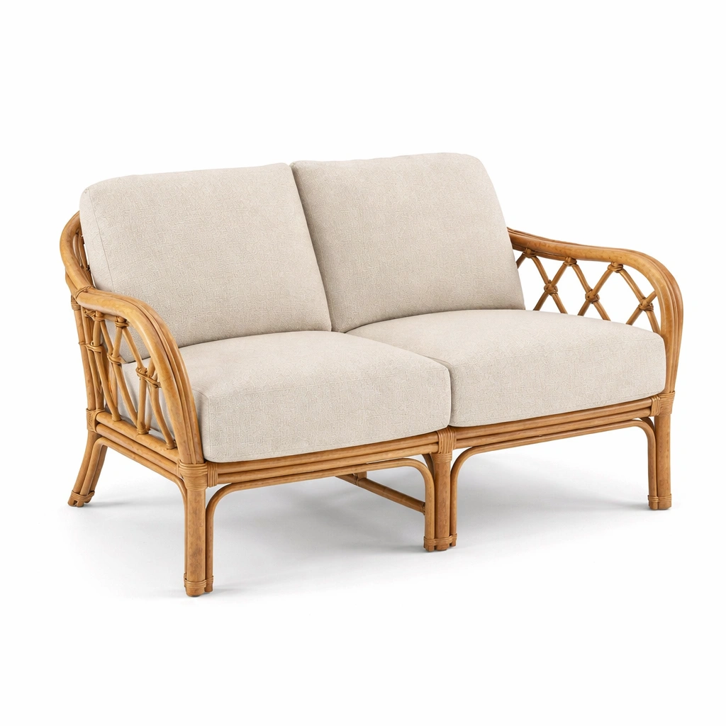 Sofa rattan mit polyesterpolsterung natur beige-furnlina