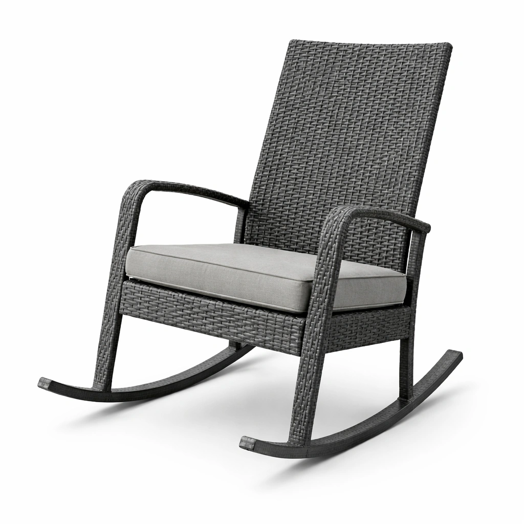 Schaukelstuhl aus metall und rattan mit kissen grau-furnlina