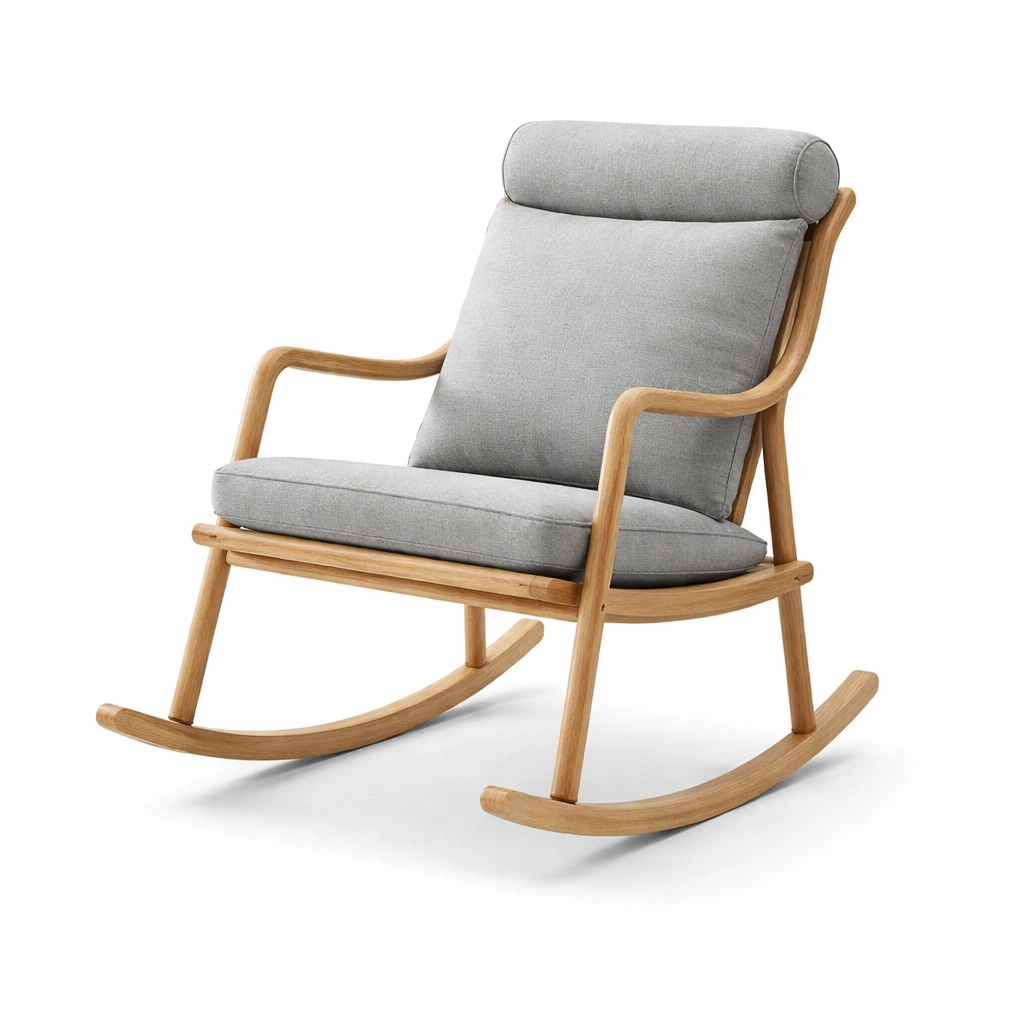 Schaukelstuhl aus eiche holz grau mit polyesterbezug-furnlina