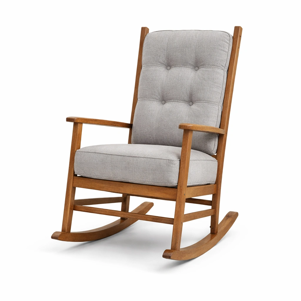 Schaukelstuhl aus holz mit polyesterpolster grau-furnlina