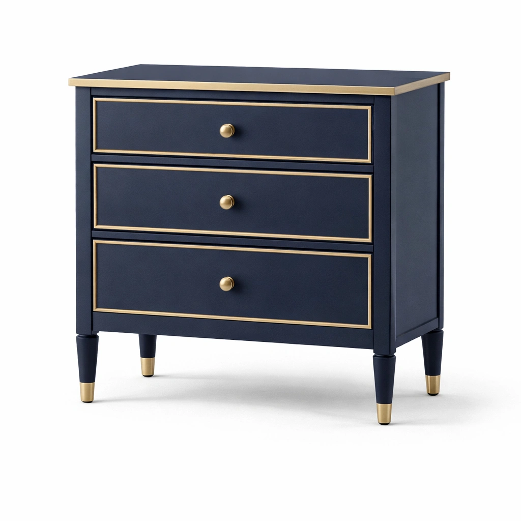 Kommode aus mdf dunkelblau mit messingakzenten-furnlina