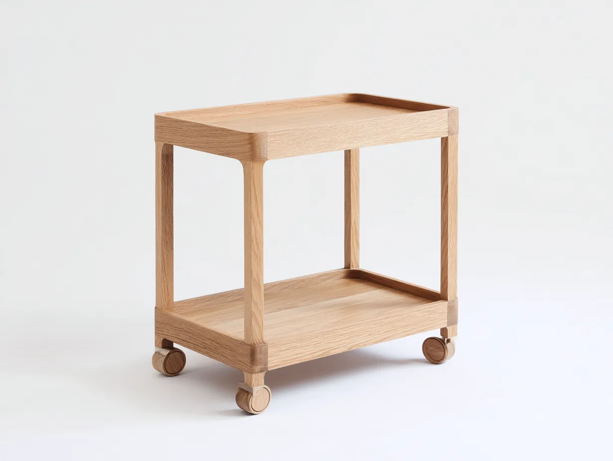 Küchenwagen Holz 58 x 38 x 76 cm - naturfarben - für der Küche - skandinavisch mit 2 Ebenen und Rollen-Zivoradonest