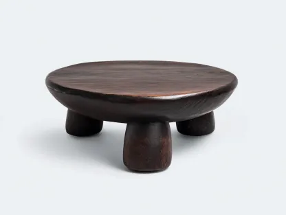 Couchtisch aus Holz 96 x 96 x 34 cm - dunkelbraun - für das Wohnzimmer - modern mit runder organischer Form und massivem Sockelfußdesign-Zivoradonest