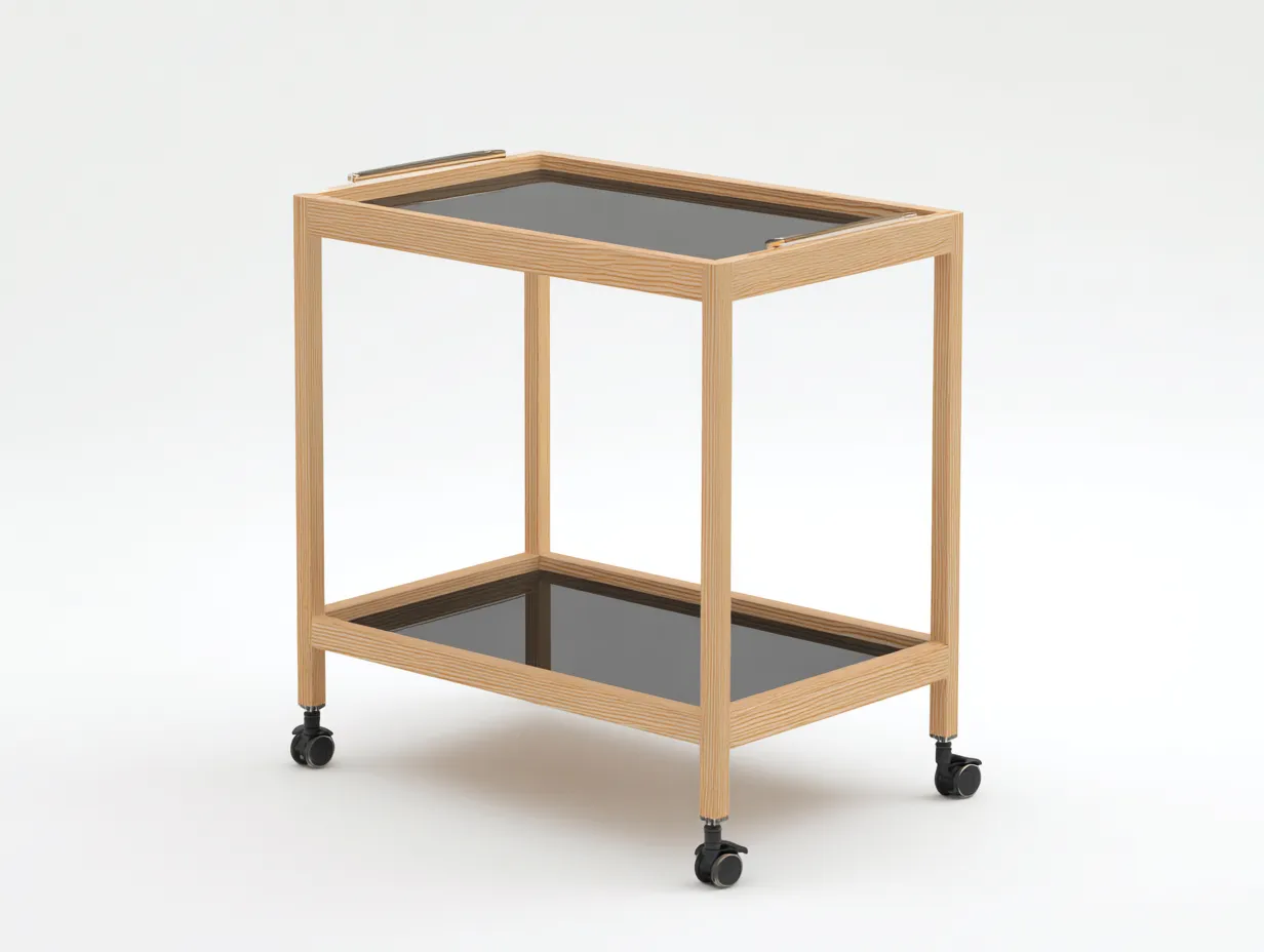 Küchenwagen Holz und Glas 60 x 40 x 78 cm - naturfarben - für die Küche - modern mit 2 Ebenen und Rollen-Zivoradonest