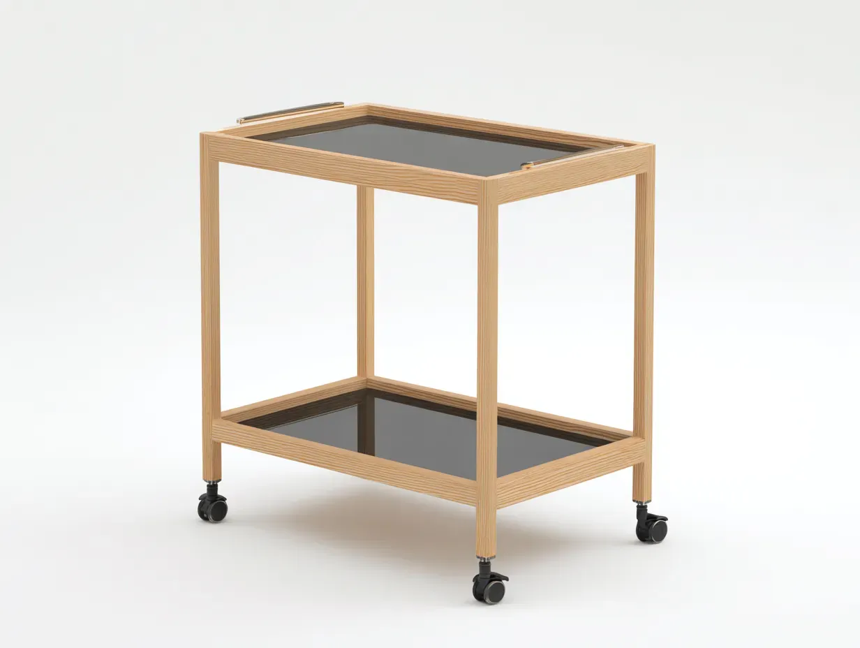 Küchenwagen Holz und Glas 60 x 40 x 78 cm - naturfarben - für die Küche - modern mit 2 Ebenen und Rollen-Zivoradonest