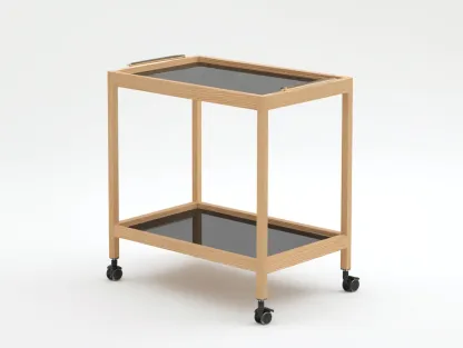 Küchenwagen Holz und Glas 60 x 40 x 78 cm - naturfarben - für die Küche - modern mit 2 Ebenen und Rollen-Zivoradonest