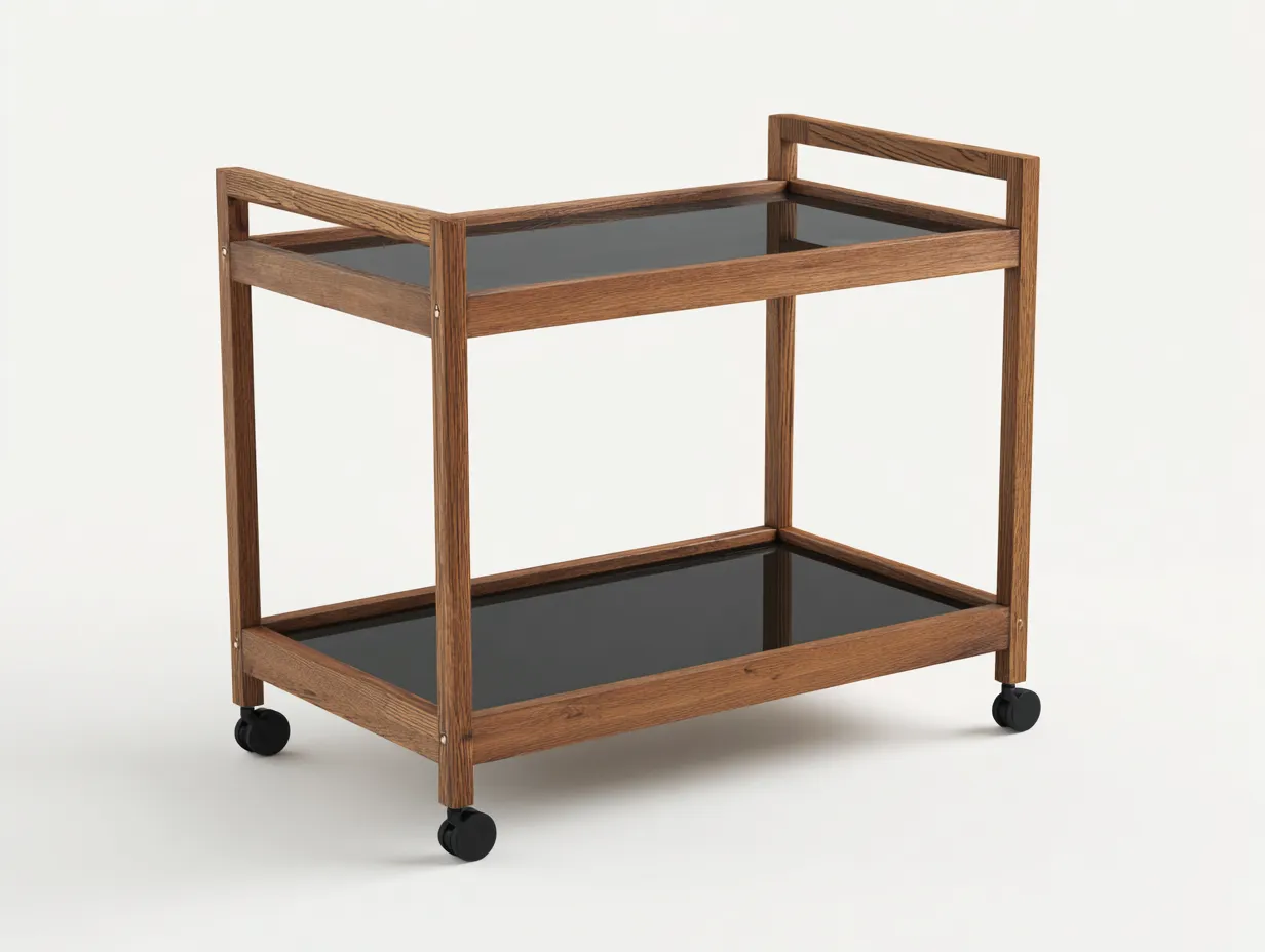 Küchenwagen aus Holz und Glas 82 x 42 x 86 cm - walnussfarben/schwarz - mit 2 Ablagen und Rollen - für Esszimmer - modern funktional-Zivoradonest