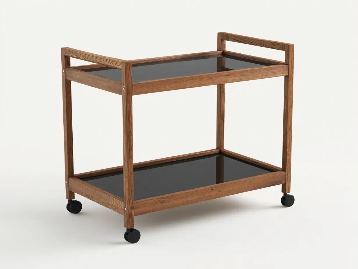 Küchenwagen aus Holz und Glas 82 x 42 x 86 cm - walnussfarben/schwarz - mit 2 Ablagen und Rollen - für Esszimmer - modern funktional-Zivoradonest