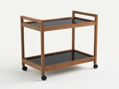 Küchenwagen aus Holz und Glas 82 x 42 x 86 cm - walnussfarben/schwarz - mit 2 Ablagen und Rollen - für Esszimmer - modern funktional-Zivoradonest