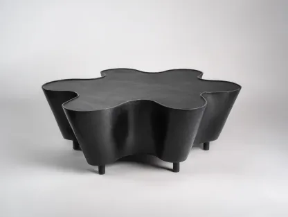 Couchtisch Holz 95 x 95 x 38 cm - schwarz - für Wohnzimmer - modern organisch mit skulpturaler Form-Zivoradonest