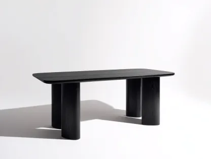 Esstisch aus Holz 180 x 90 x 76 cm - schwarz - für Esszimmer - modern mit abgerundeten Ecken und Säulenuntergestell-Zivoradonest