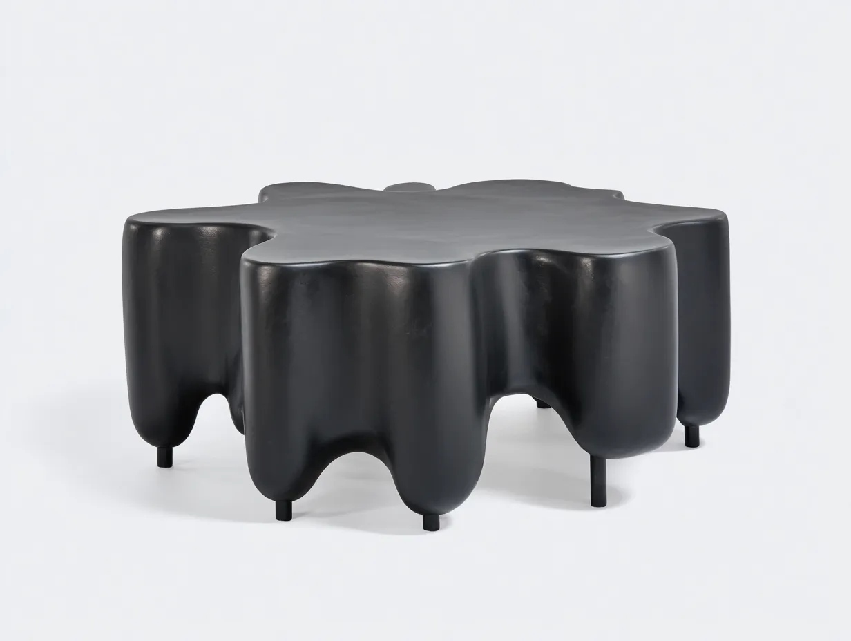 Couchtisch Holz 98 x 98 x 40 cm - schwarz - für Wohnzimmer - modern organisch mit skulpturaler Form-Zivoradonest