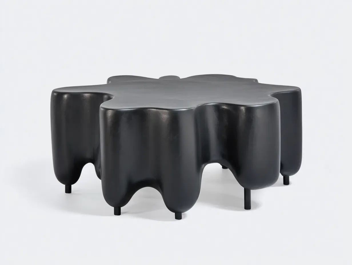 Couchtisch Holz 98 x 98 x 40 cm - schwarz - für Wohnzimmer - modern organisch mit skulpturaler Form-Zivoradonest