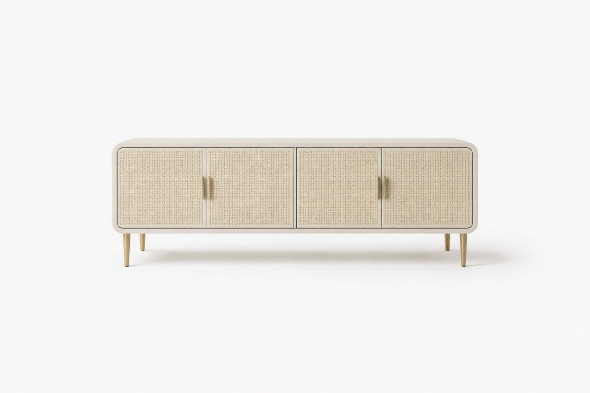 Sideboard aus Massivholz mit Rattanfront 200x45x60cm(L × B × H)