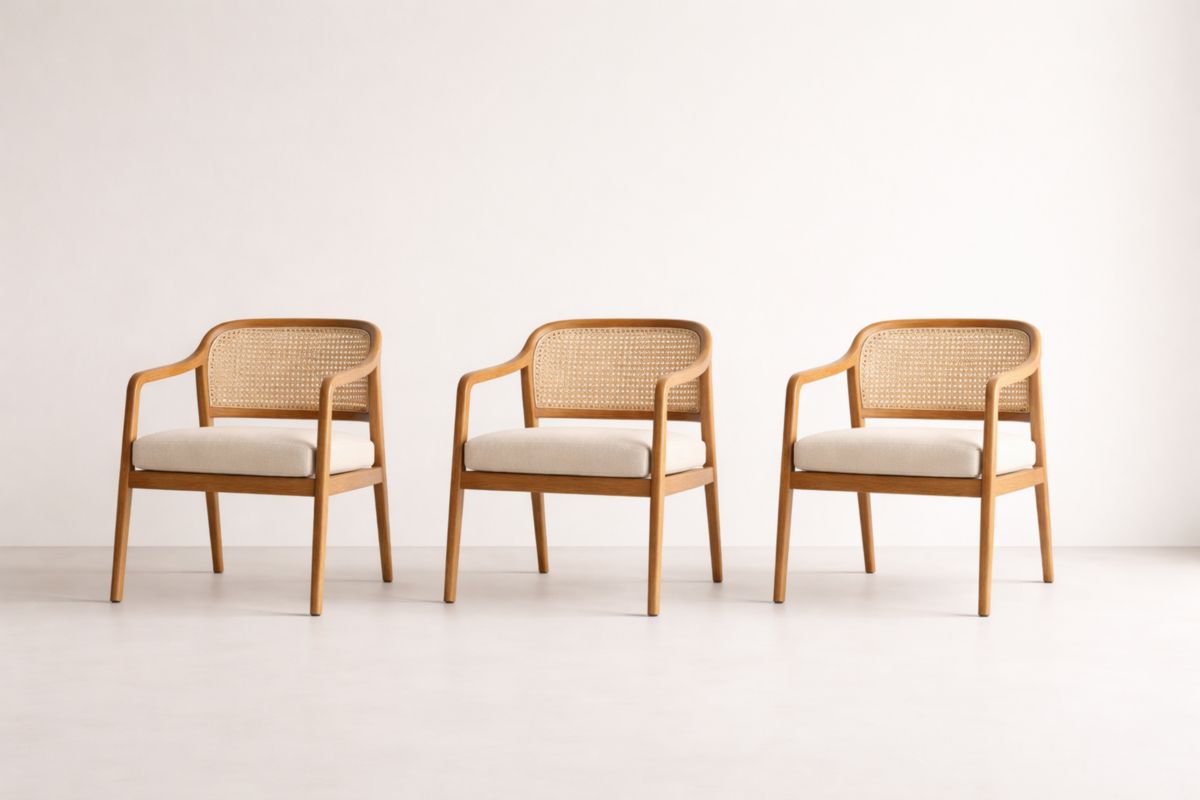 3-teiliger Stuhlset Holz Rattan Beige