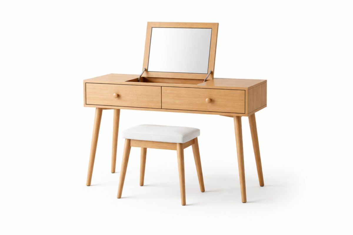 Frisiertisch Set mit Spiegel und Hocker Eiche Weiß