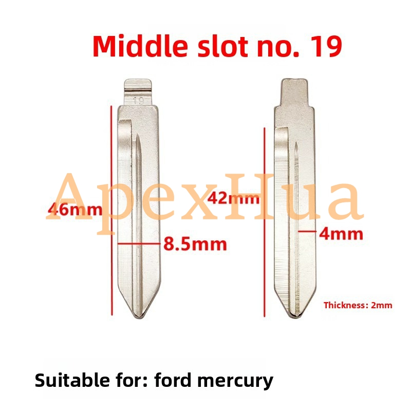 Middle Groove No.19 Car Key Blank Copper Replacement Head for Ford Series Mercury Modified Key Blade