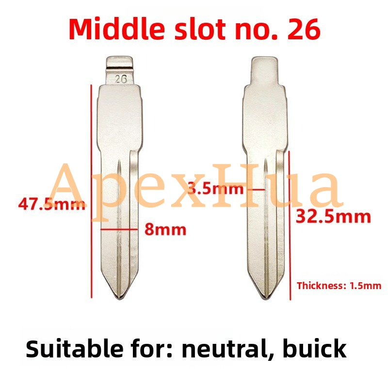 Middle Groove No.26 Modified Car Key Blank Copper Replacement Head Compatible with Buick General Motors