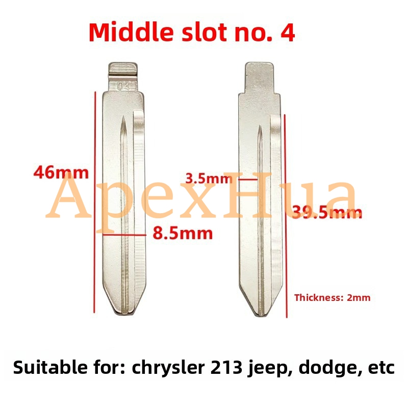 Middle Groove No.04 Car Key Blank, Flip Key Replacement Blade for Chrysler Jeep Dodge