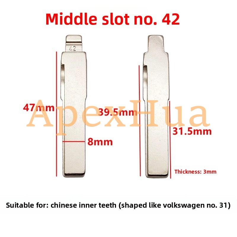 Middle Groove No.42 Internal Tooth Flip Key Blank Compatible with Zhonghua, Same Profile as No.31