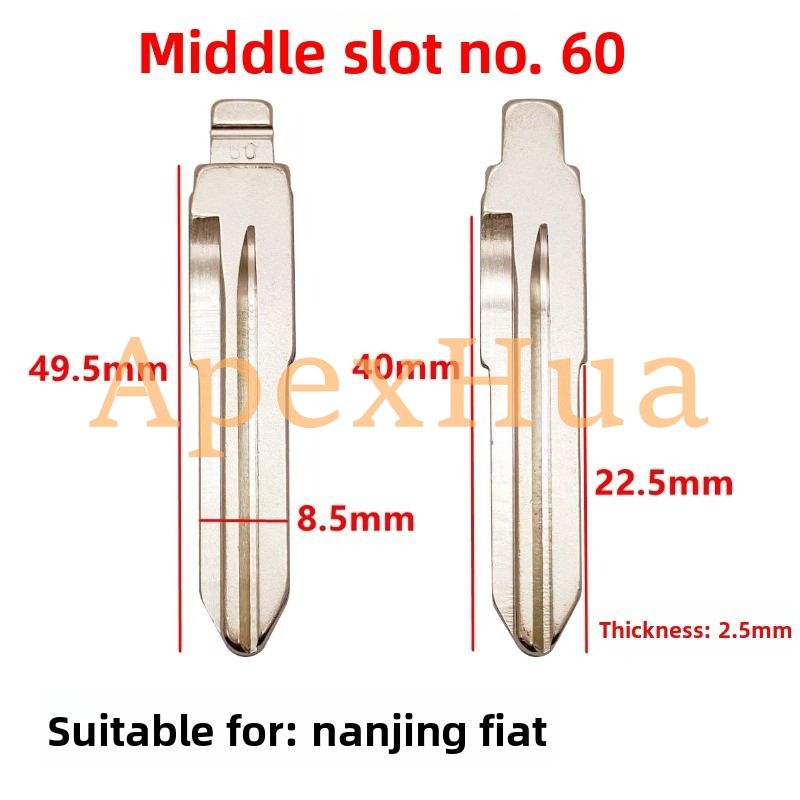 Middle Groove No.60 Modified Brass Flip Key Blank Compatible with Nanjing Fiat Qino Key Replacement