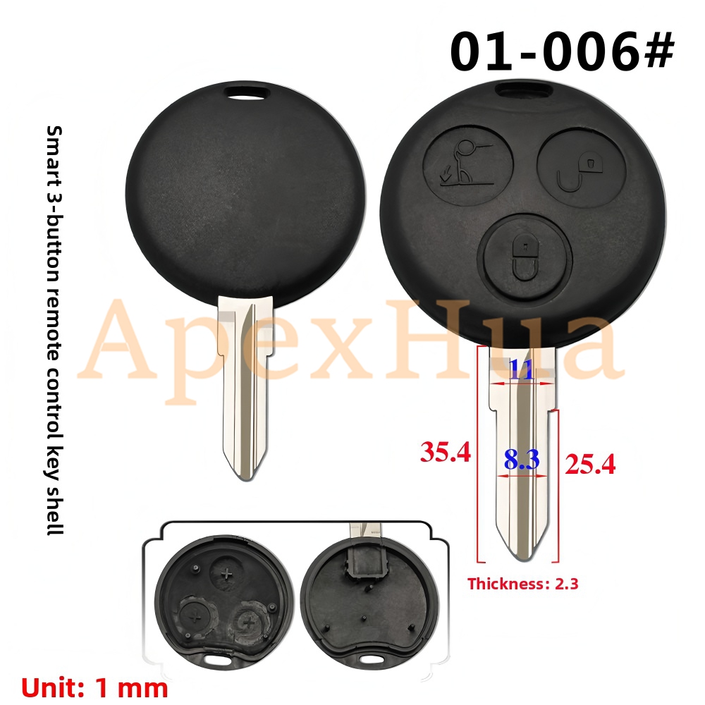 Fit for: Mercedes-Benz Smart Key Shell, 3-button Vertical Milling Key Blank, Old Style Straight Remote Key, Spare Replacement Casing