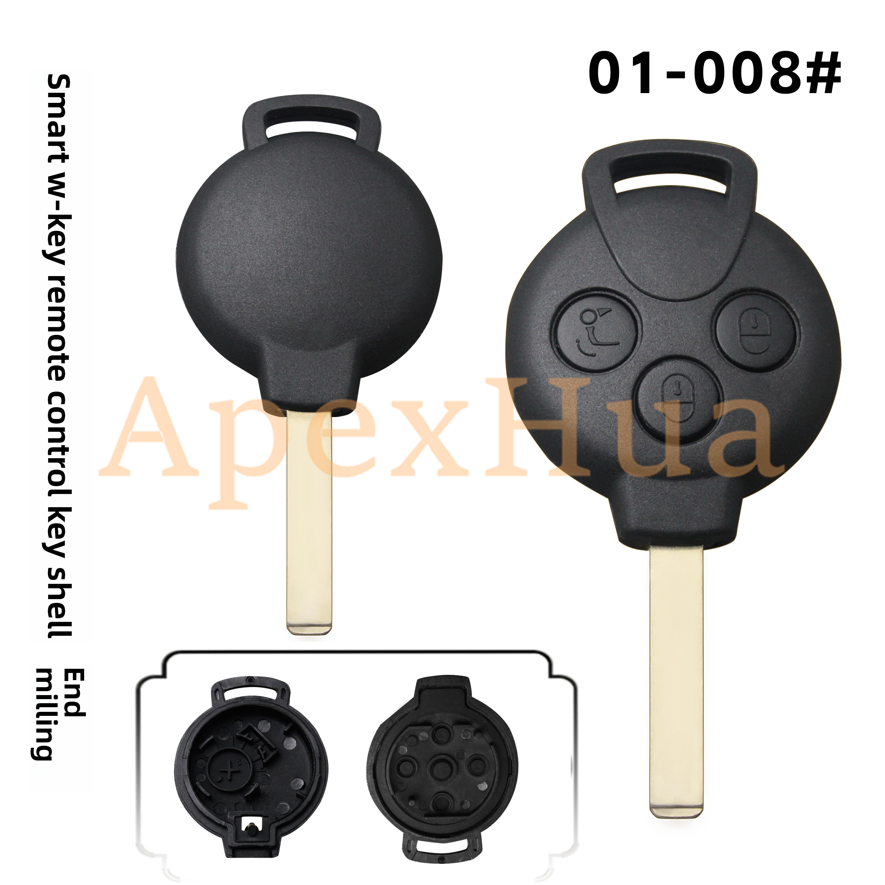 Fit for: Mercedes-Benz Smart Key Shell, 3-button Vertical Milling Key Blank, Old Style Straight Remote Key, Spare Replacement Casing