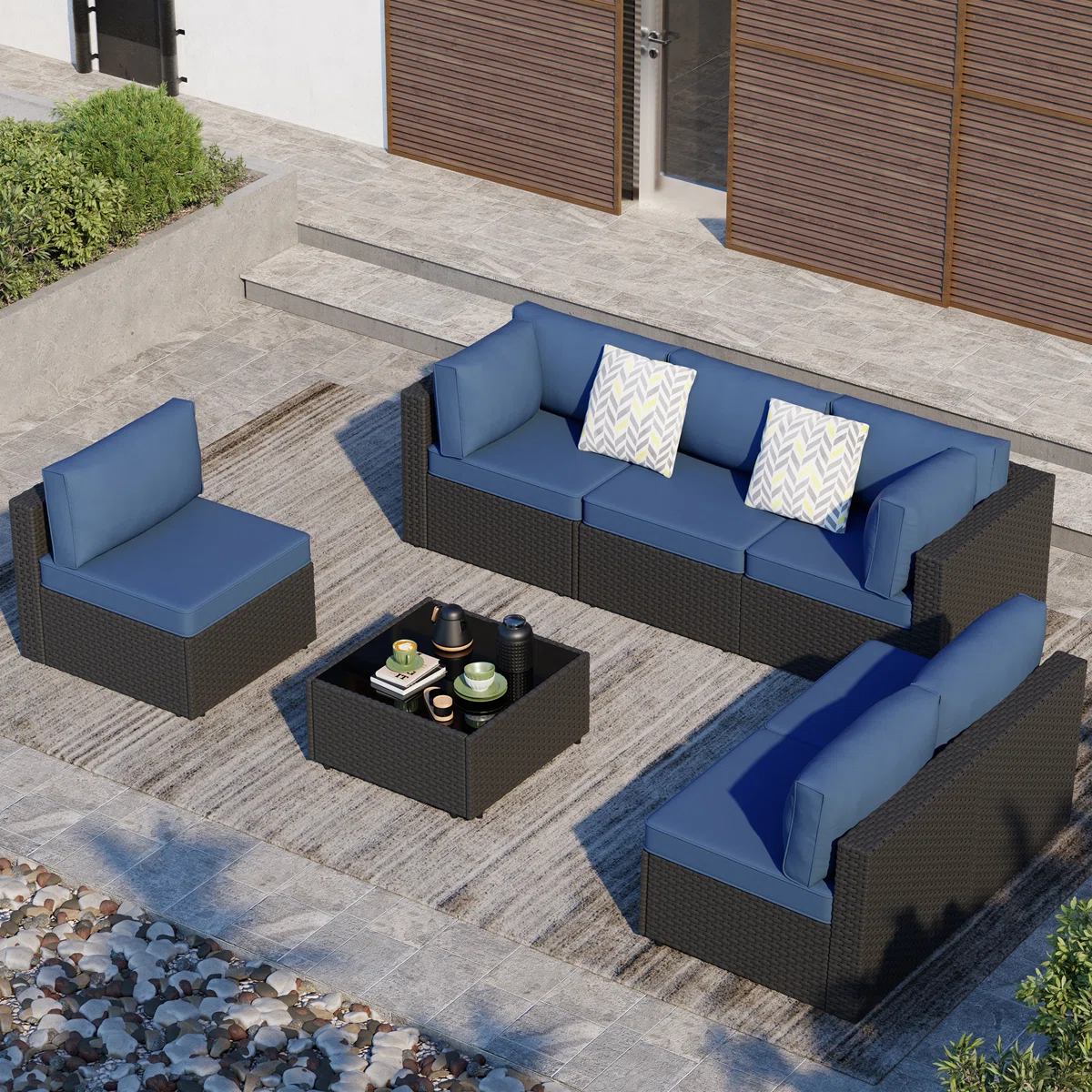 Distano – Salon de Jardin 7 Pièces avec Coussins Confort Haut de Gamme pour Extérieur Élégant 