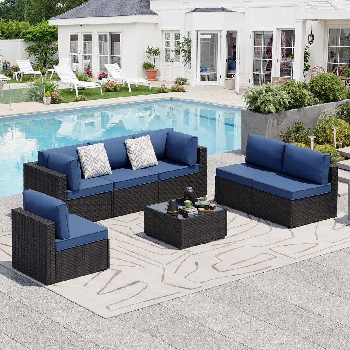 Distano – Salon de Jardin 7 Pièces avec Coussins Confort Haut de Gamme pour Extérieur Élégant 
