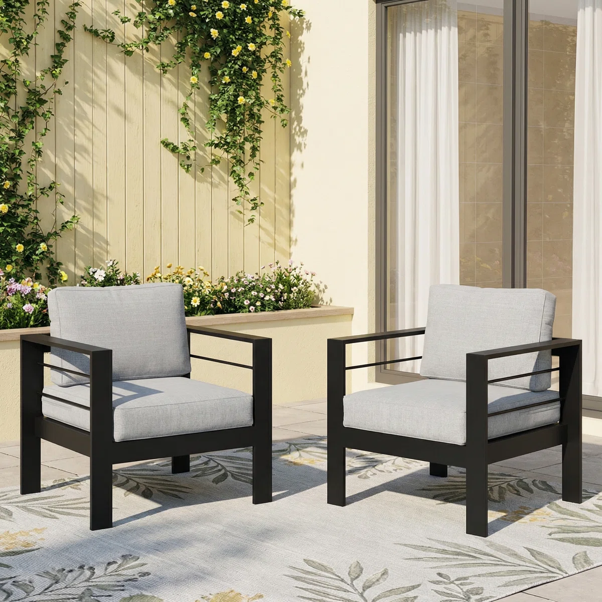 Elyon - Lot de 2 Fauteuils de Jardin en Aluminium avec Design Moderne et Confort Durable
