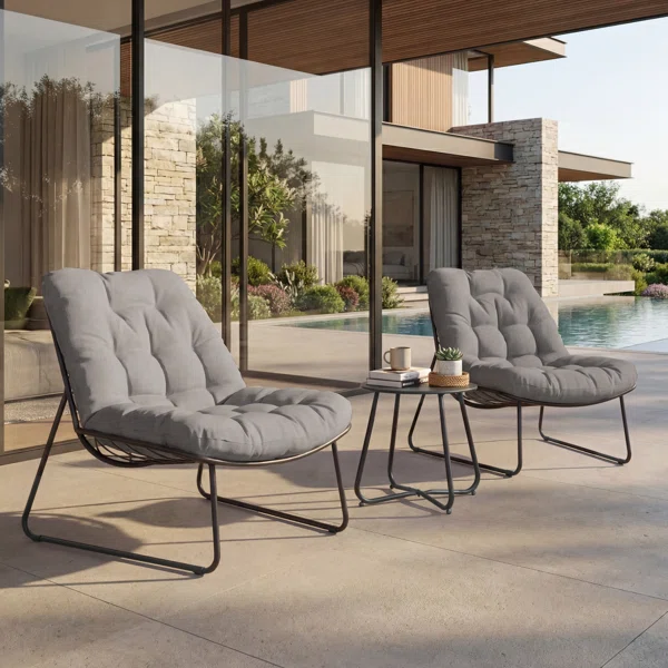 Solea Lounge – Ensemble fauteuils lounge extérieur 3 pièces avec table et coussins