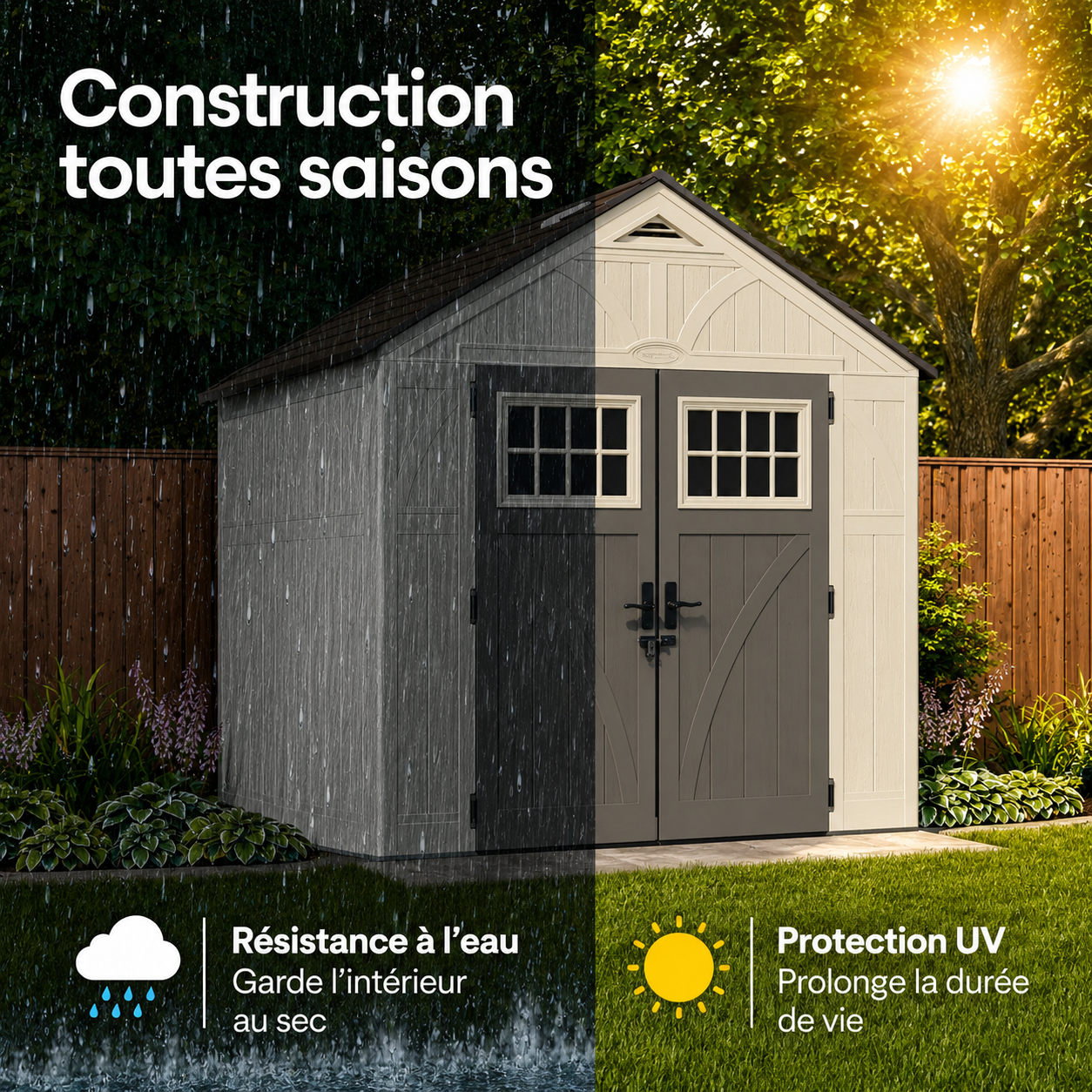 Tremont – Abri de jardin en résine renforcée à double porte