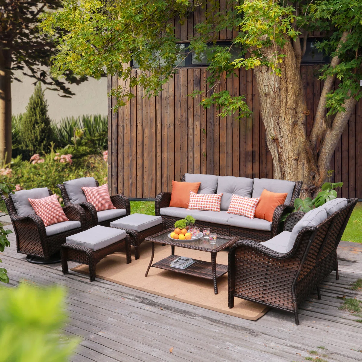 Gurena – Salon de Jardin Modulable 9 Places (7 Pièces) avec Coussins Confort Haut de Gamme pour Extérieur 