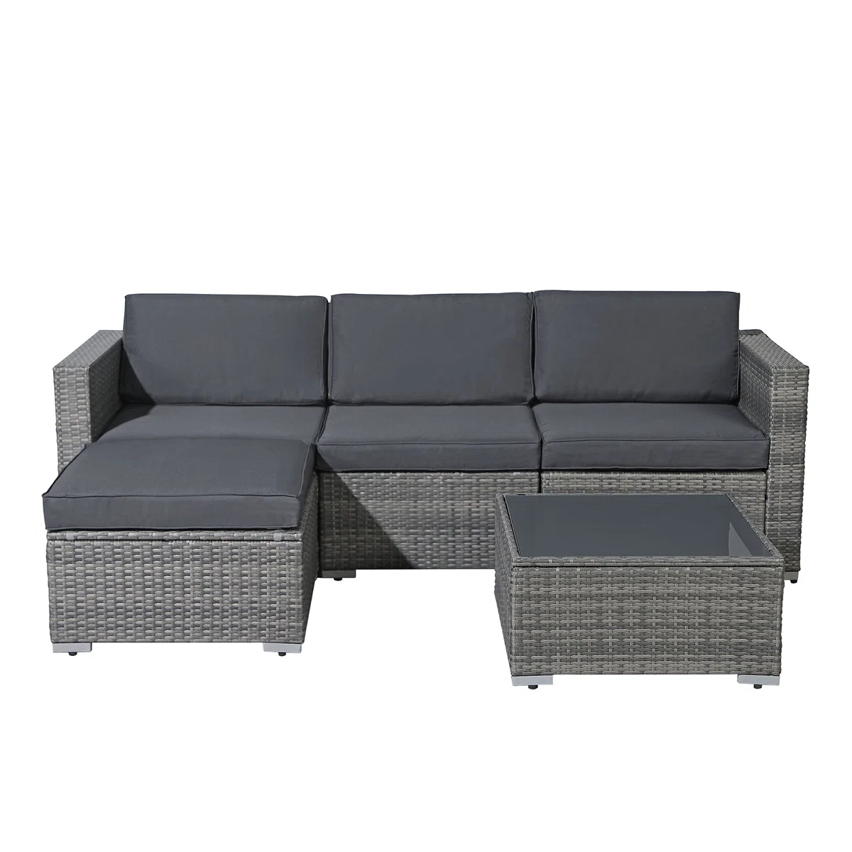 Abrela – Salon de Jardin Modulable 3 Places en Rotin avec Coussins Confort pour Extérieur Moderne 
