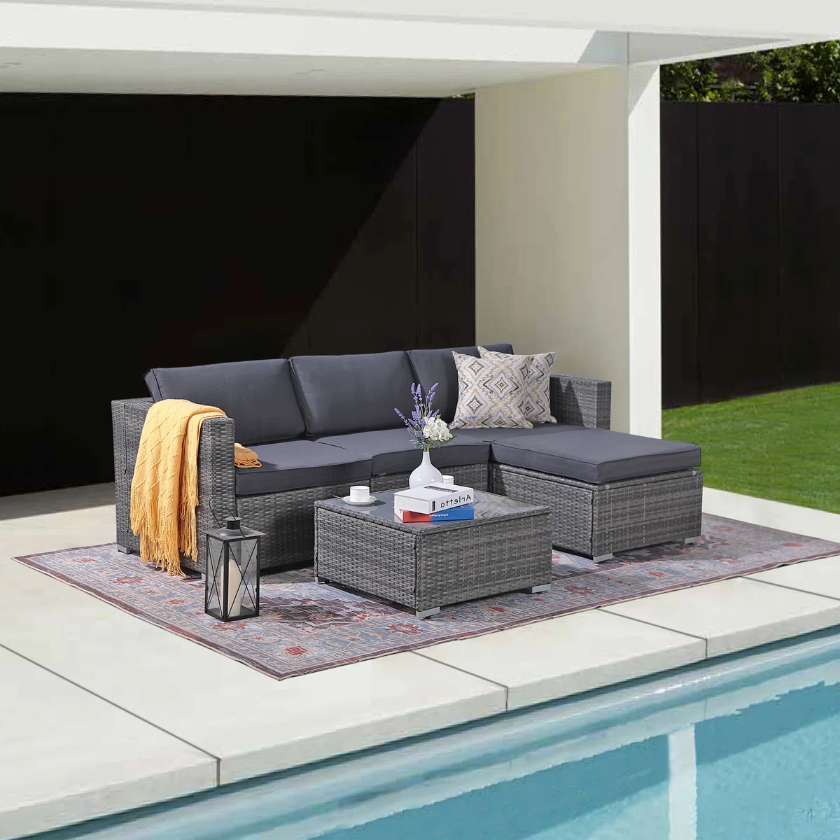 Abrela – Salon de Jardin Modulable 3 Places en Rotin avec Coussins Confort pour Extérieur Moderne 