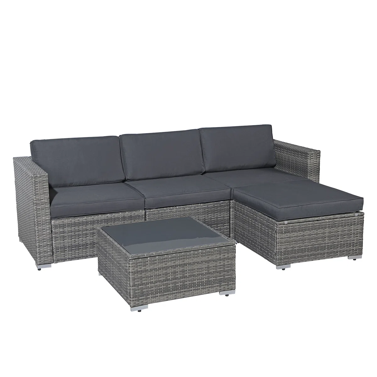 Abrela – Salon de Jardin Modulable 3 Places en Rotin avec Coussins Confort pour Extérieur Moderne 