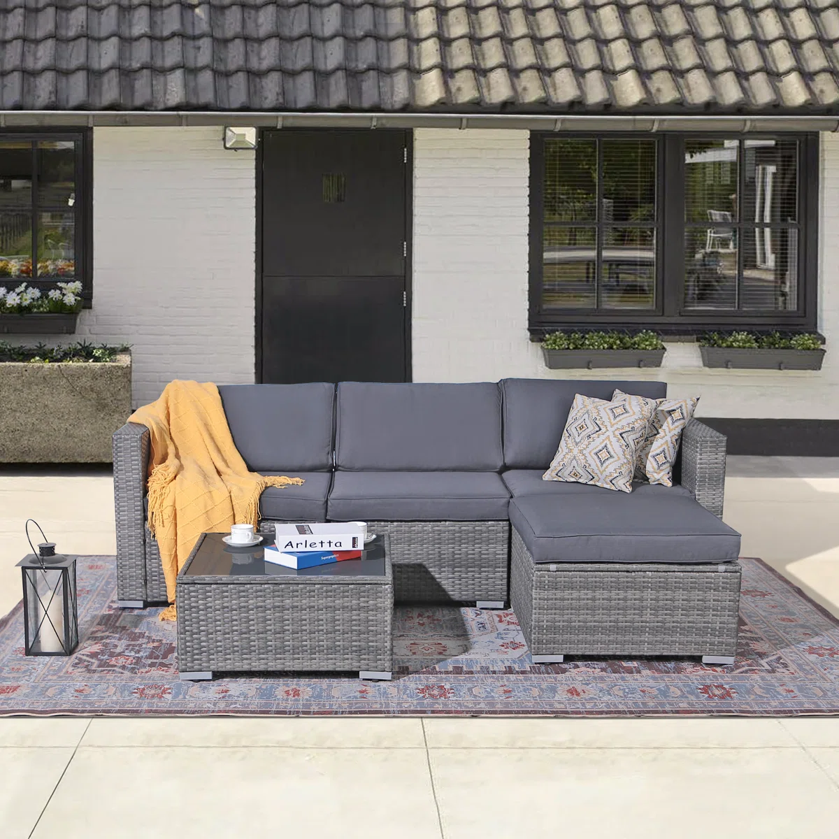 Abrela – Salon de Jardin Modulable 3 Places en Rotin avec Coussins Confort pour Extérieur Moderne 