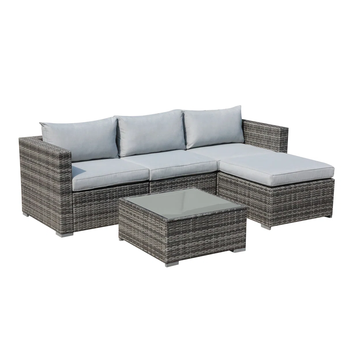 Abrela – Salon de Jardin Modulable 3 Places en Rotin avec Coussins Confort pour Extérieur Moderne 