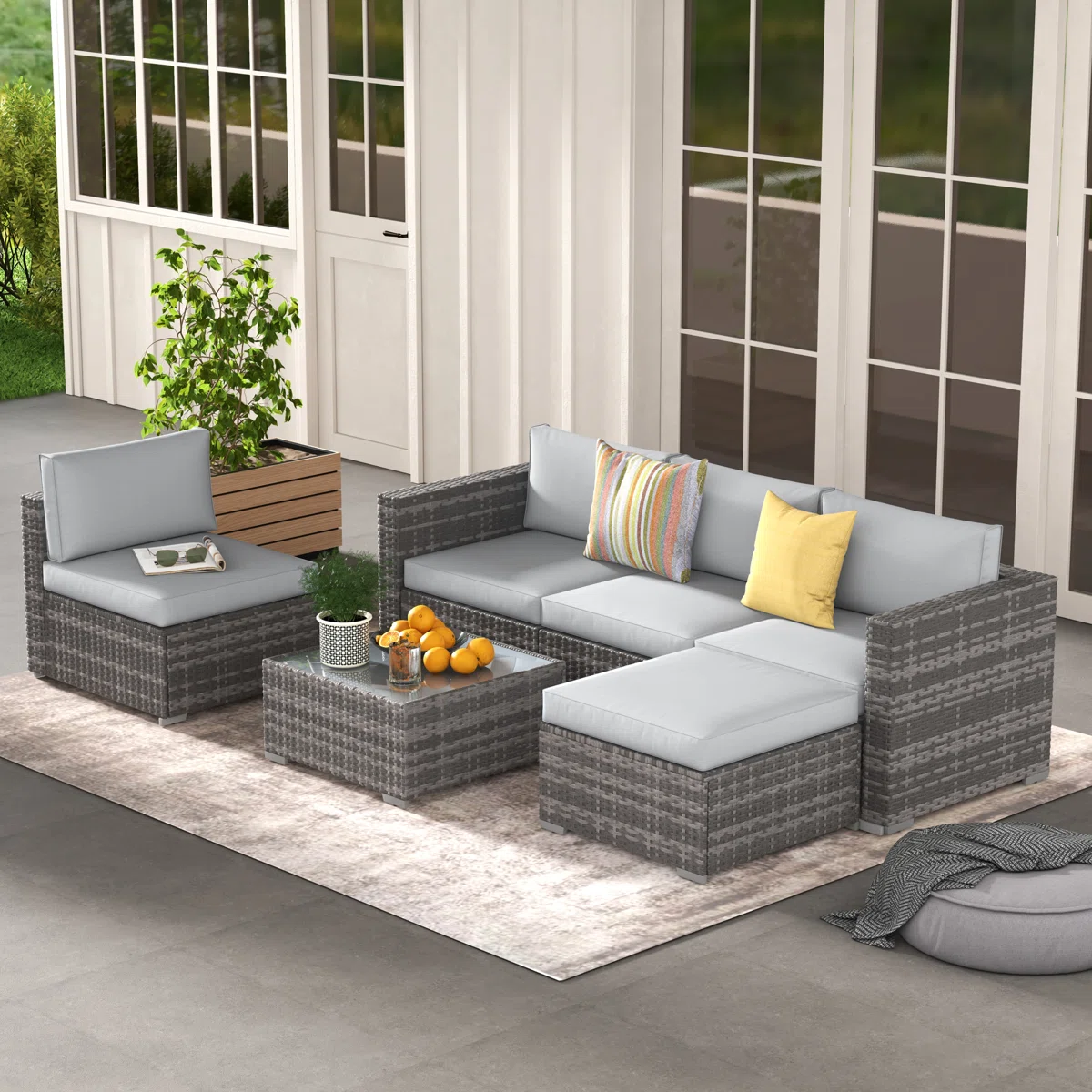 Eudira – Salon de Jardin Modulable 4 Places en Rotin avec Coussins Confort 
