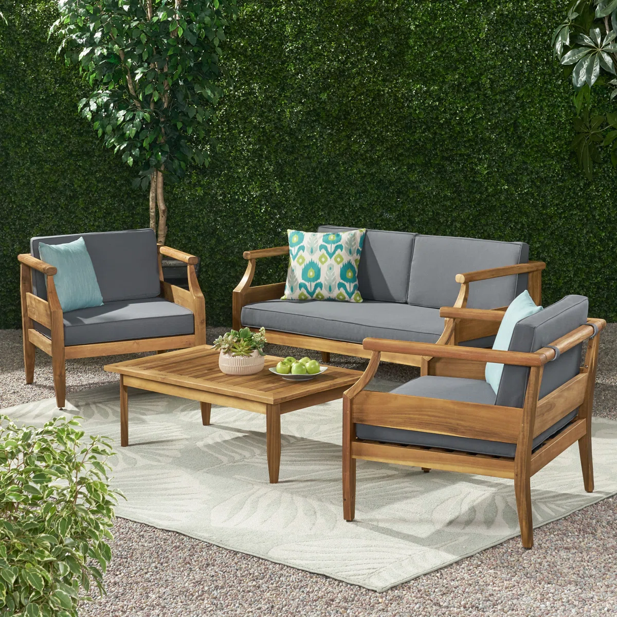 Acandra – Salon de Jardin 4 Places en Acacia avec Coussins Confort Naturel et Élégant