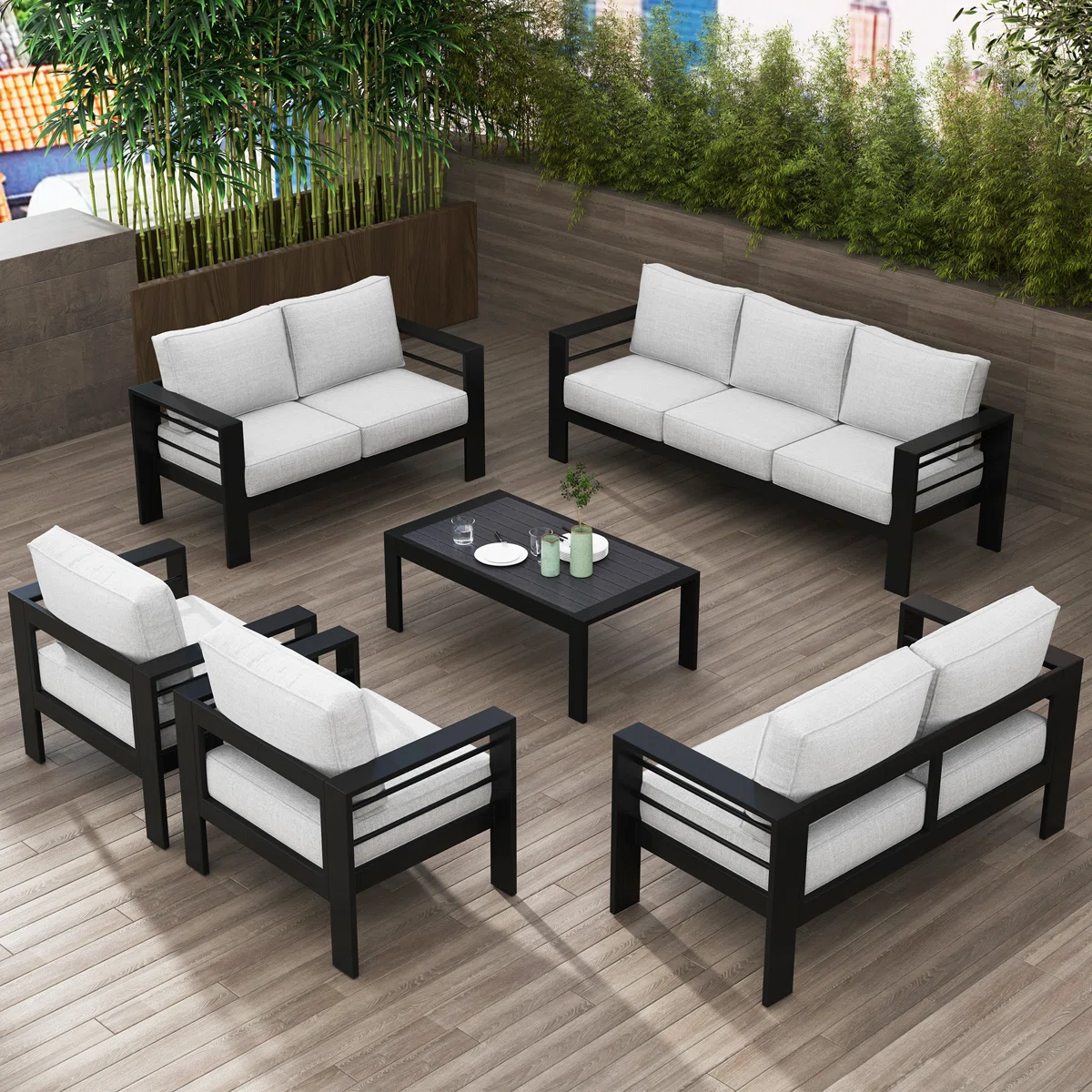Alissia – Salon de Jardin 9 Places en Aluminium avec Coussins Confort Haut de Gamme pour Extérieur Moderne