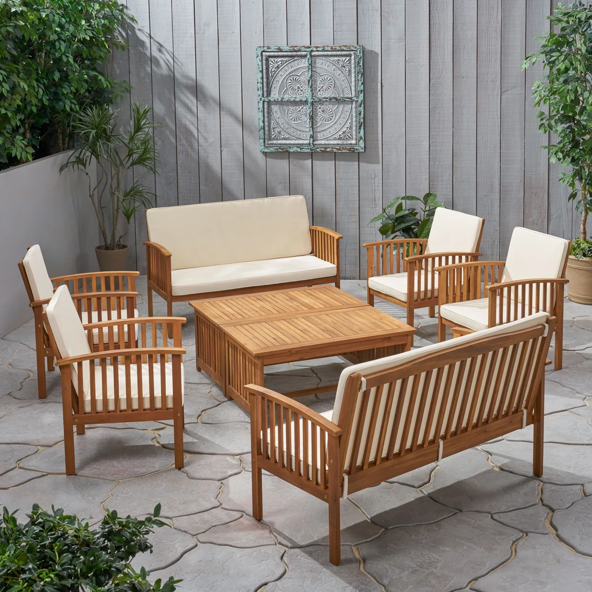 Amorea – Salon de Jardin 8 Places en Acacia avec Coussins Confort Haut de Gamme pour Extérieur Élégant