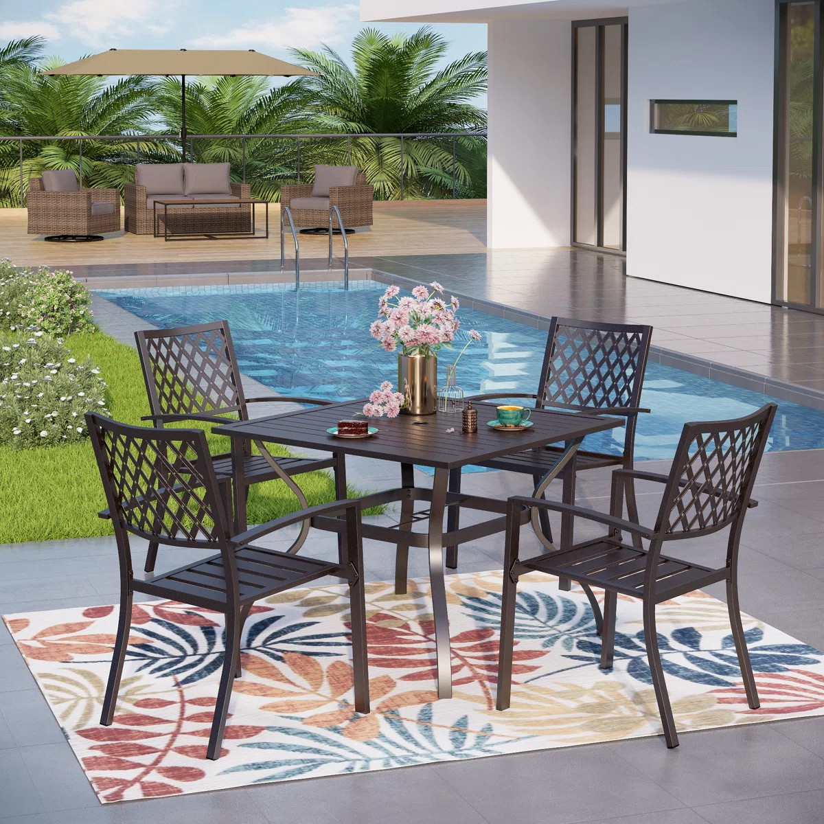 Ashford - Ensemble repas de jardin 4 personnes avec table carrée