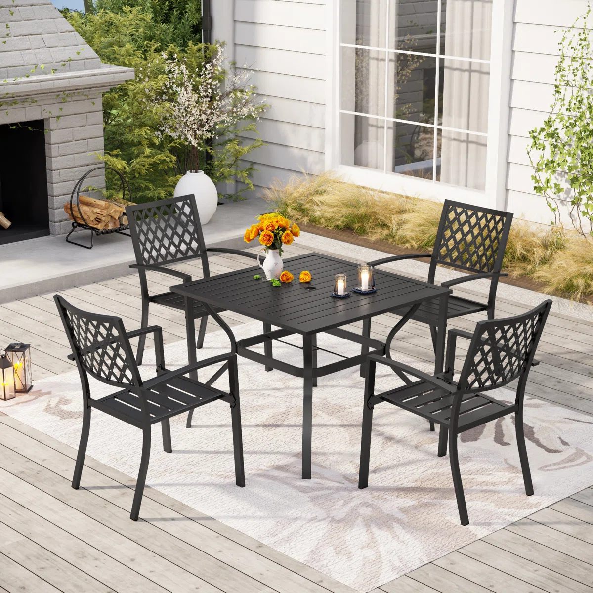 Ashford - Ensemble repas de jardin 4 personnes avec table carrée